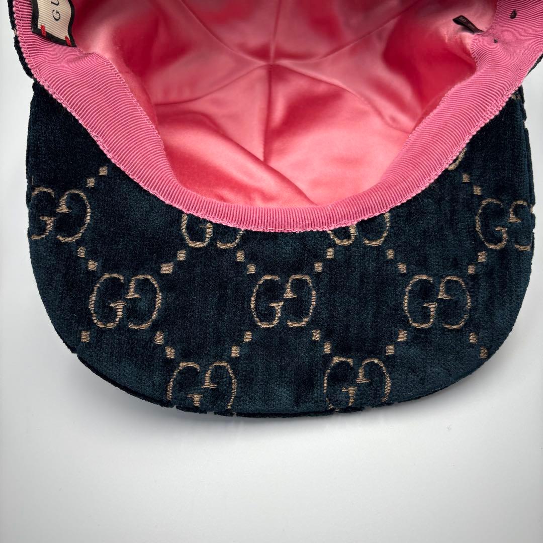 【美品】【希少XL】グッチ キャップ ベルベット ターコイズ GG柄