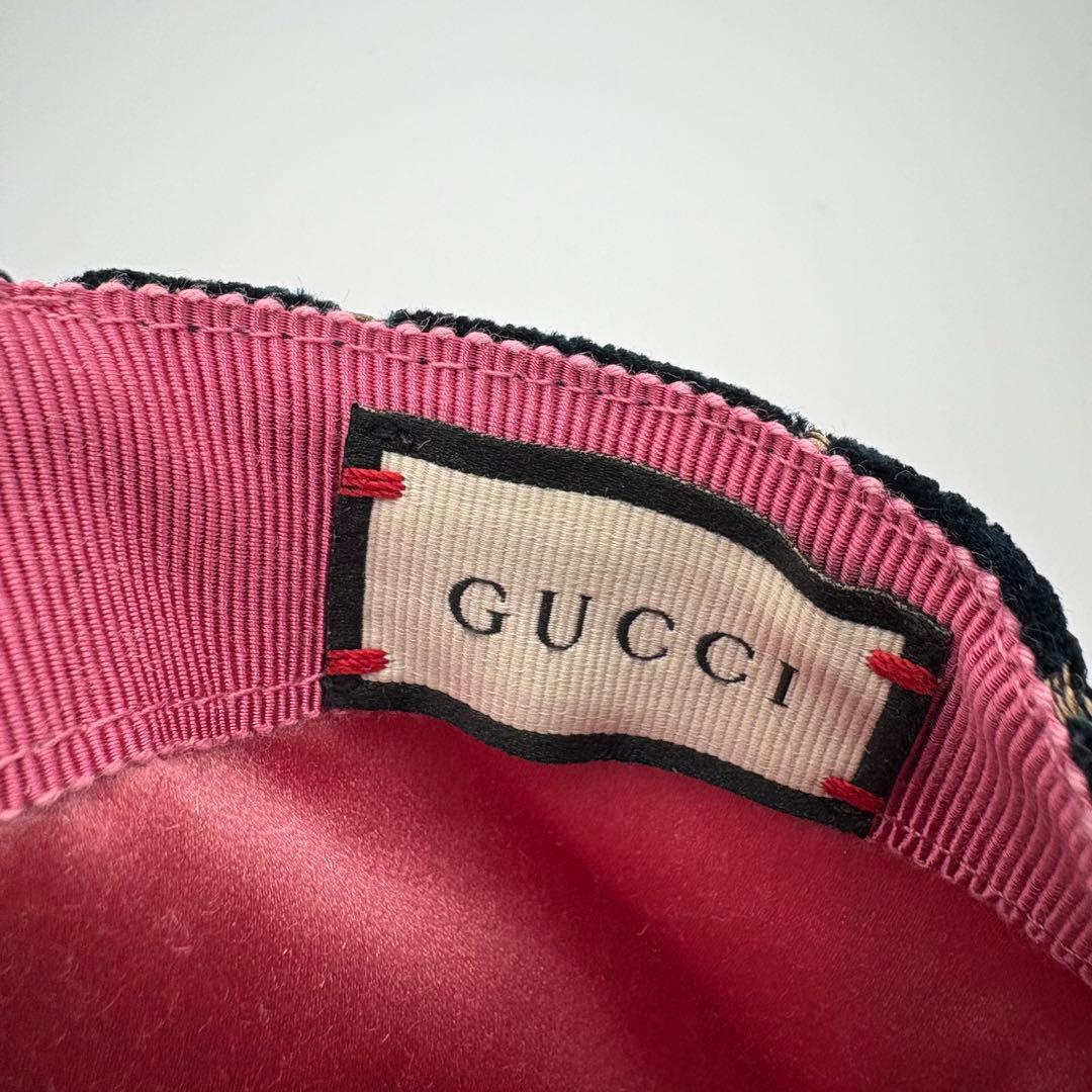 【美品】【希少XL】グッチ キャップ ベルベット ターコイズ GG柄