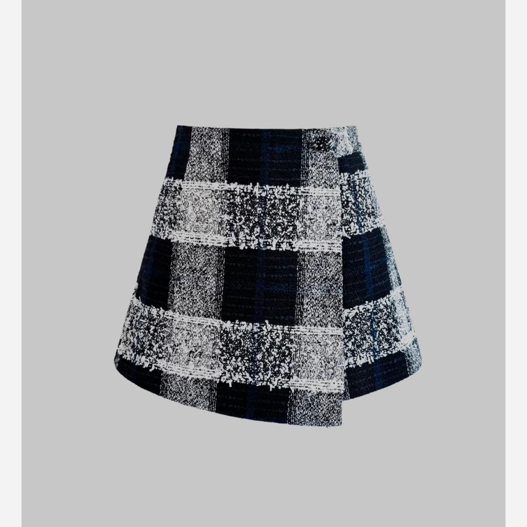 sheller シェリエ ツイード チェック ラップ キュロット