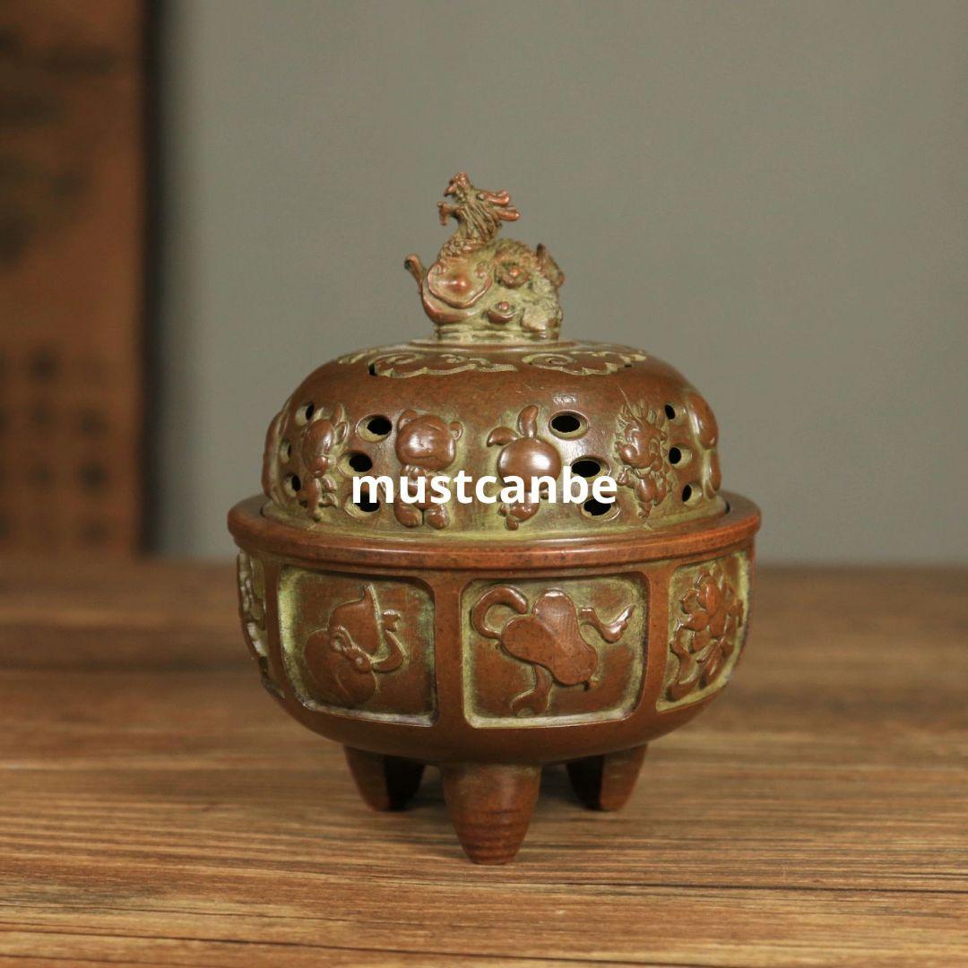 銅器 十二支竜 三足香炉 香道具 茶道具 工芸品 置物
