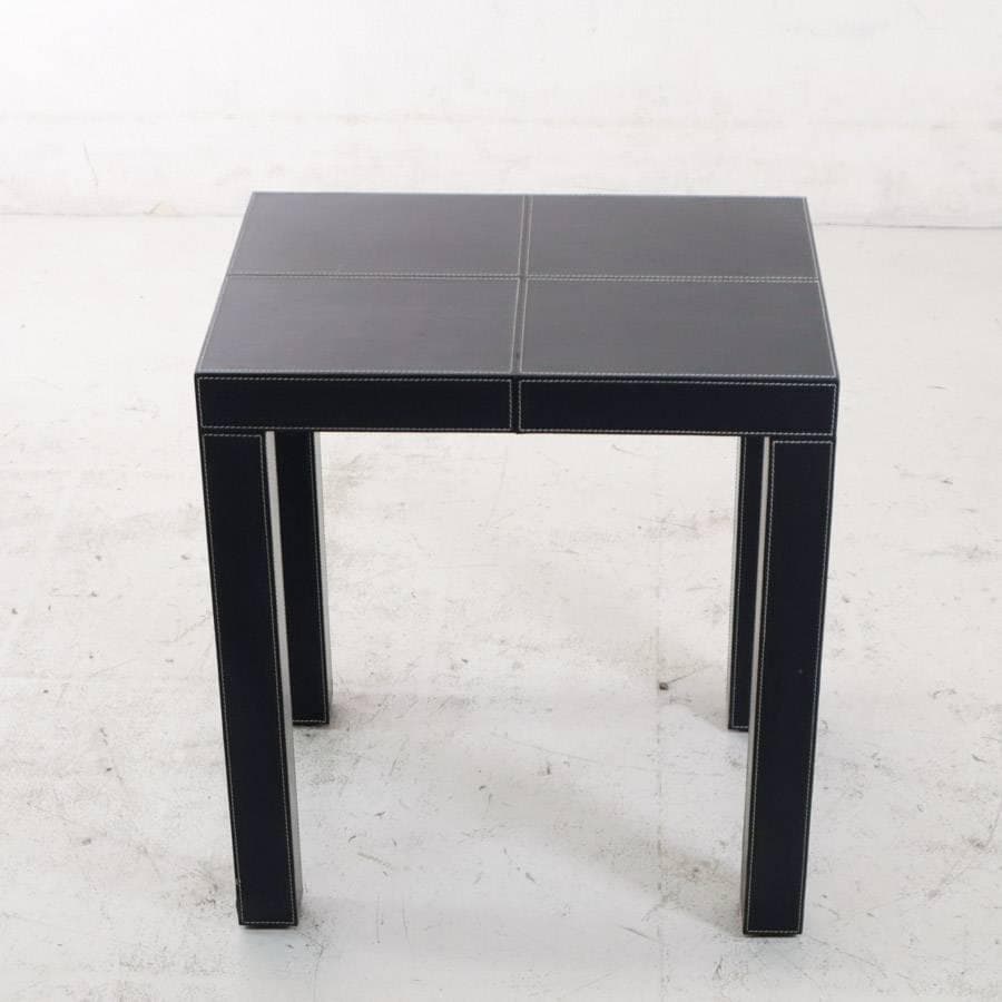 アクタス 本革レザー サイドテーブル ブラック ホワイトステッチ 廃番