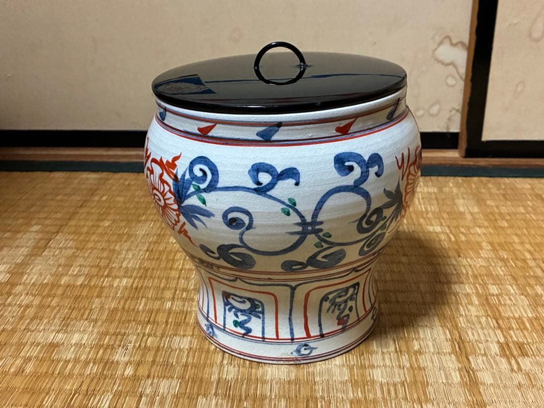 茶道具 紅安南 水指 【黒石窯】印あり 共箱