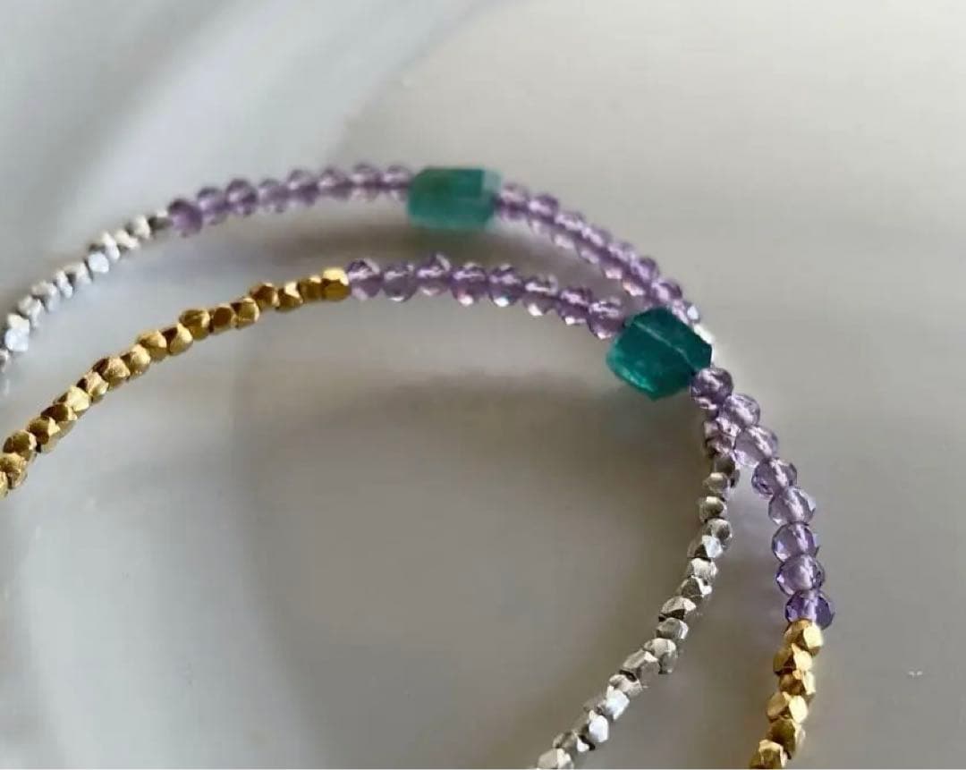 専用宝石質アメジスト×グランディディエライトカレンシルバーブレスレット⌖1134