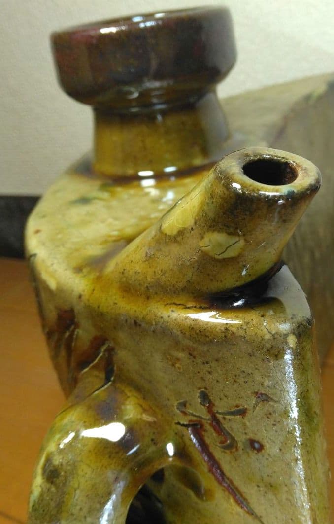 人間国宝 金城次郎 魚海老紋抱瓶 栞 共箱(本人書付) 壷屋焼 やちむん 大きい