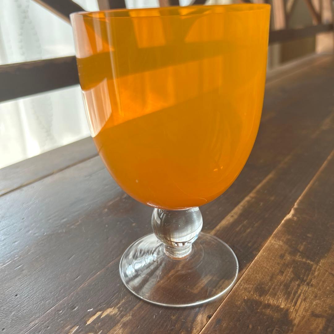 ガラス作家　ミネウチモネ　1点もの　綺麗なイエローグラス　作家物　小さめグラス