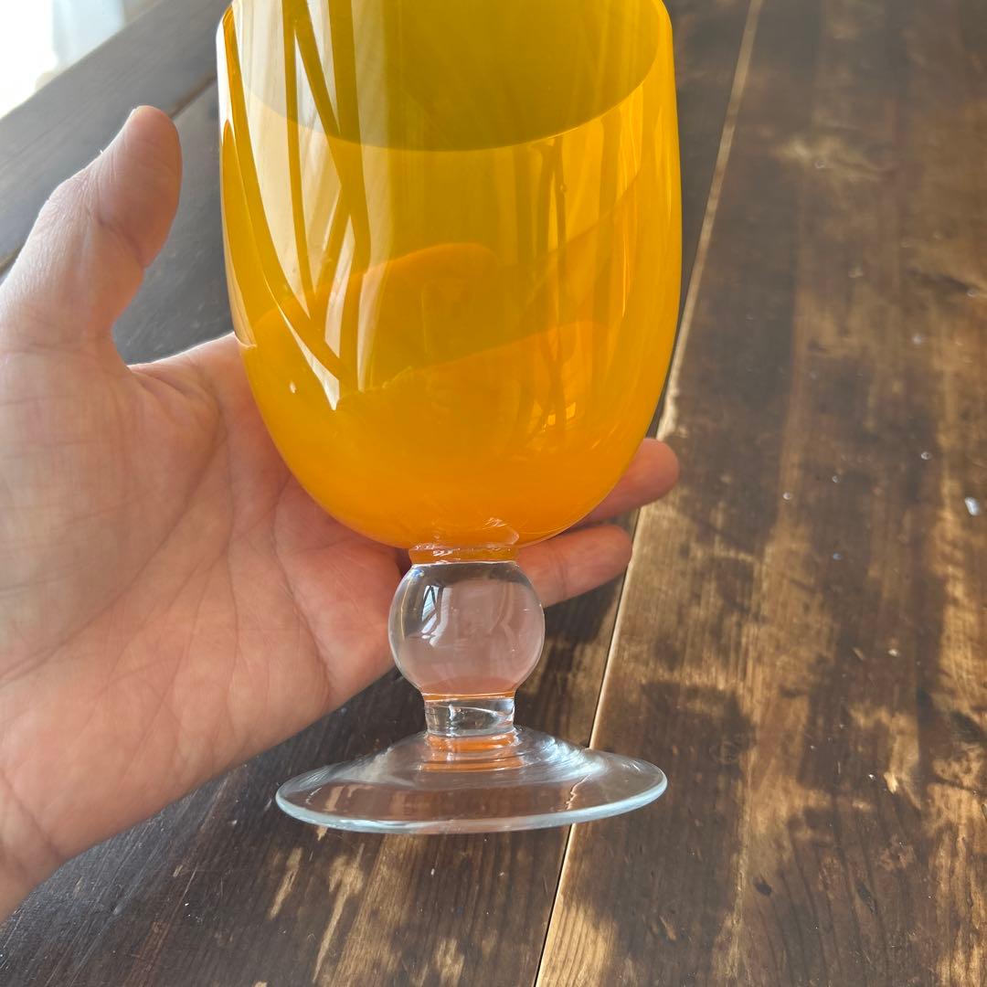 ガラス作家　ミネウチモネ　1点もの　綺麗なイエローグラス　作家物　小さめグラス