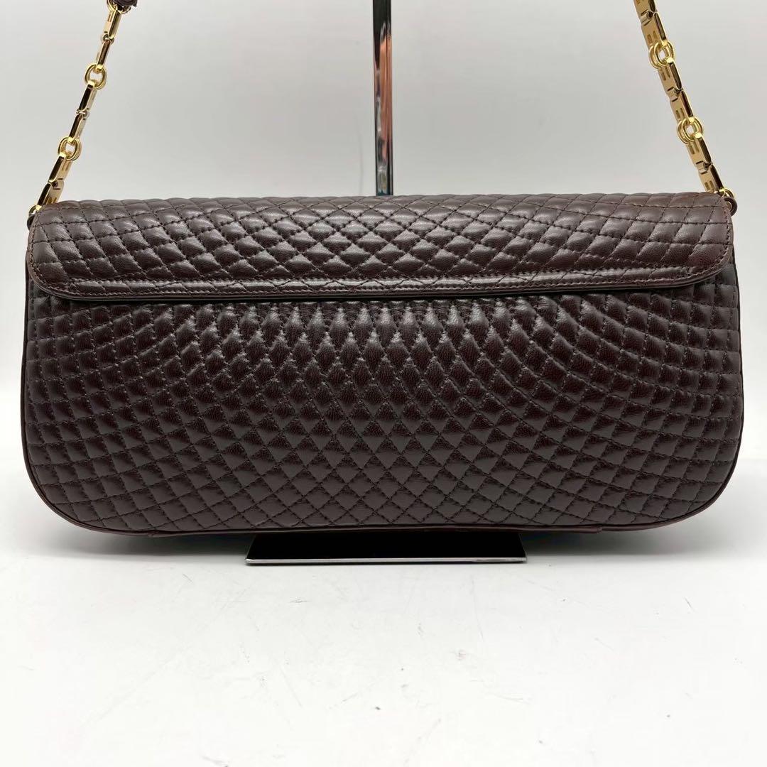 【美品】バリー 2wayキルティング チェーン ショルダーバッグ ブラウン