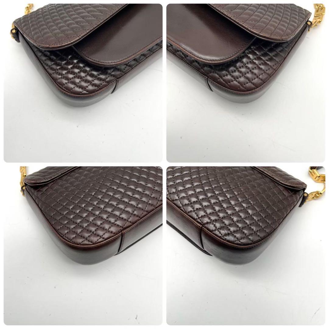 【美品】バリー 2wayキルティング チェーン ショルダーバッグ ブラウン