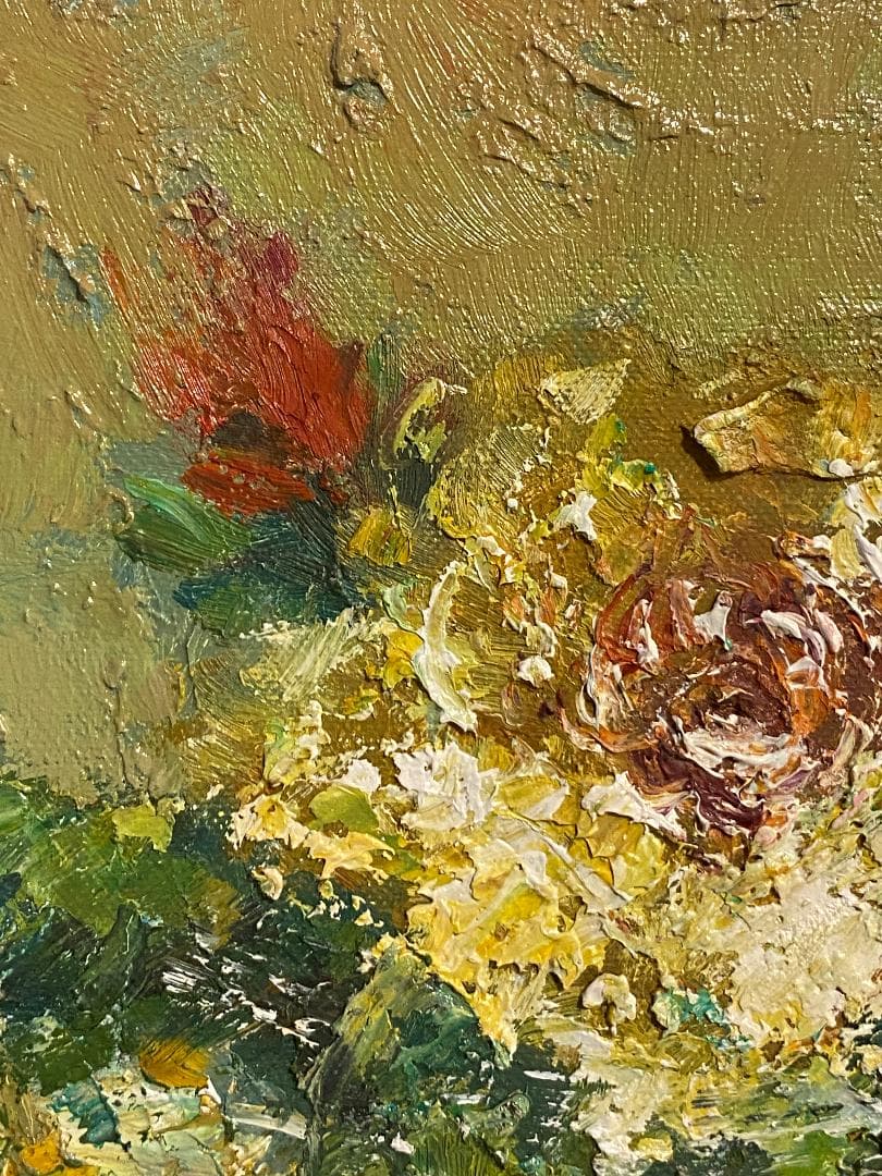 「真作」作者不明「バラ」静物画　油彩画　額装　サイン有り　F10号