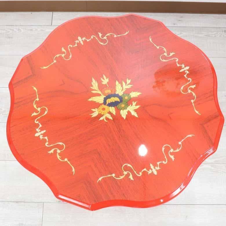 管01 ティーテーブル イタリア レッド 象嵌 カフェテーブル