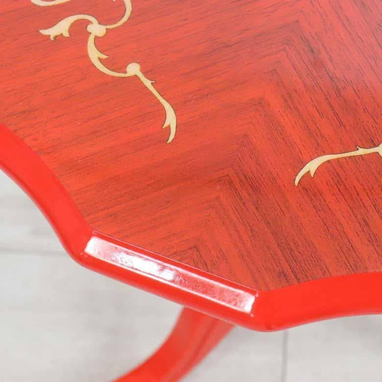管01 ティーテーブル イタリア レッド 象嵌 カフェテーブル