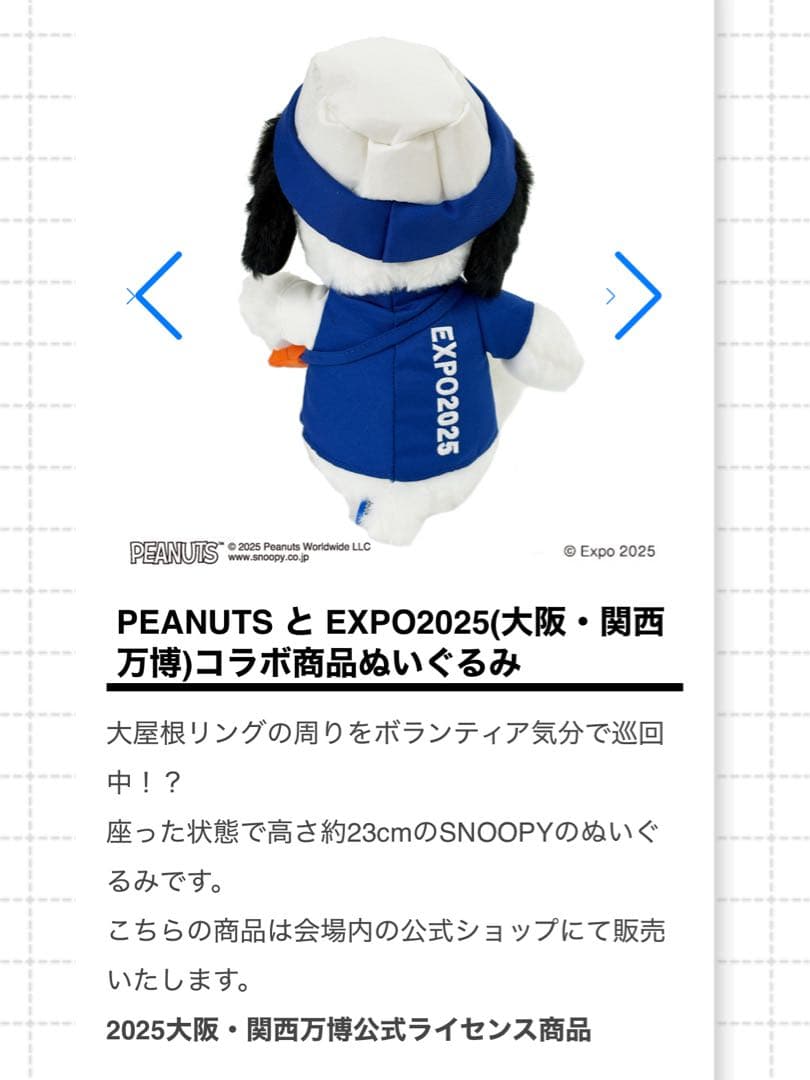 万博会場限定スヌーピーPEANUコラボぬいぐるみランチバックミャクミャク
