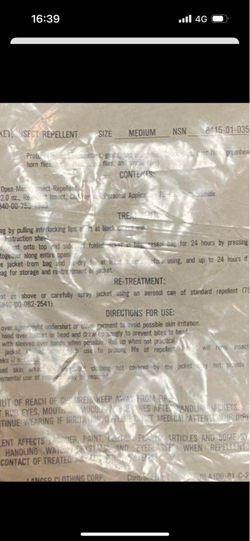 米軍放出品　実物　希少　モスキートパーカー　サイズM