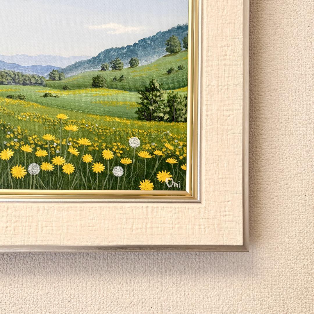 アクリル画　原画　「野花の咲く高原01」額縁付　F4サイズ　キャンバス