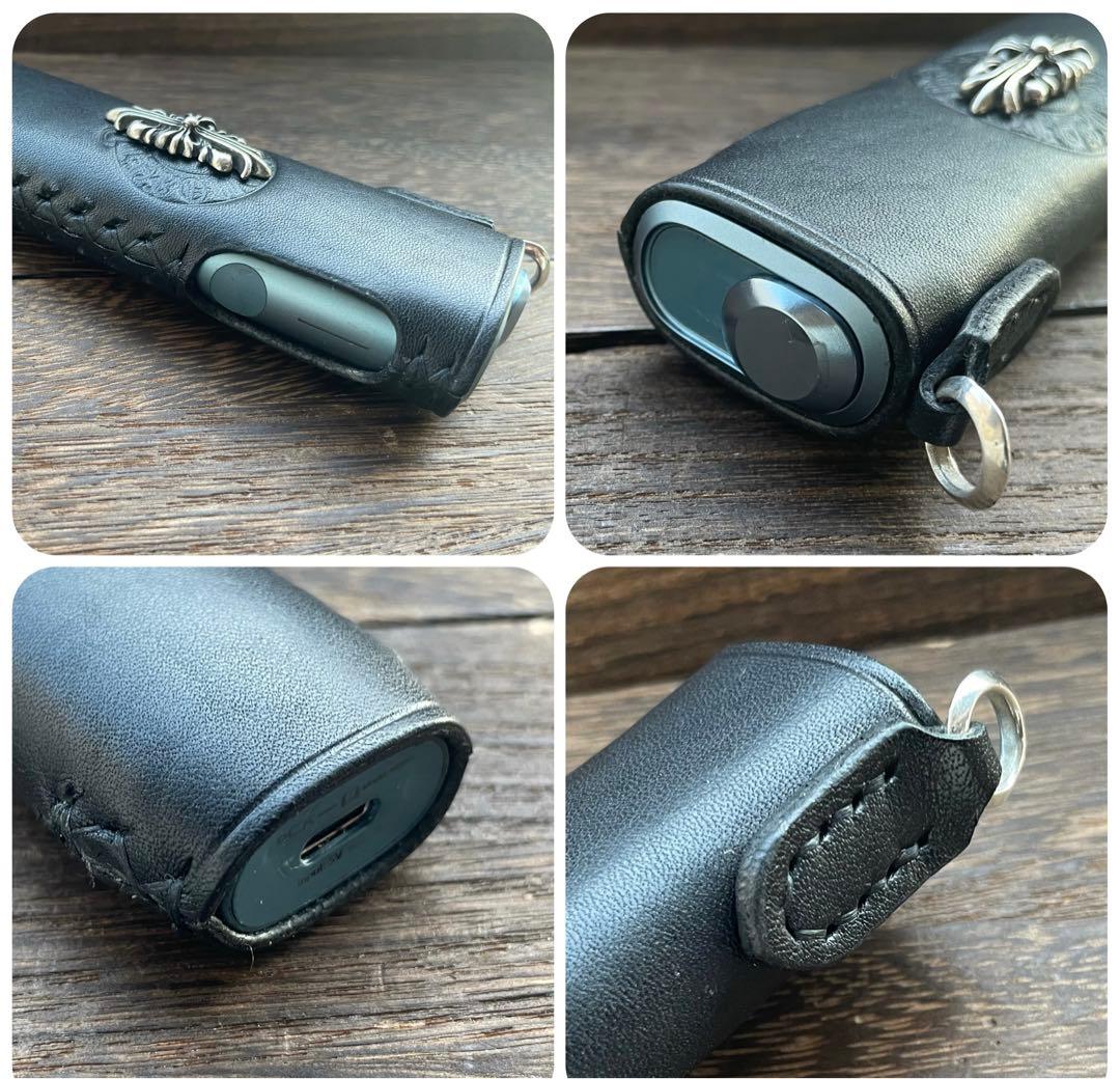 吊り下げリング付き　iQOSイルマワン　silver925 レザーケース　黒