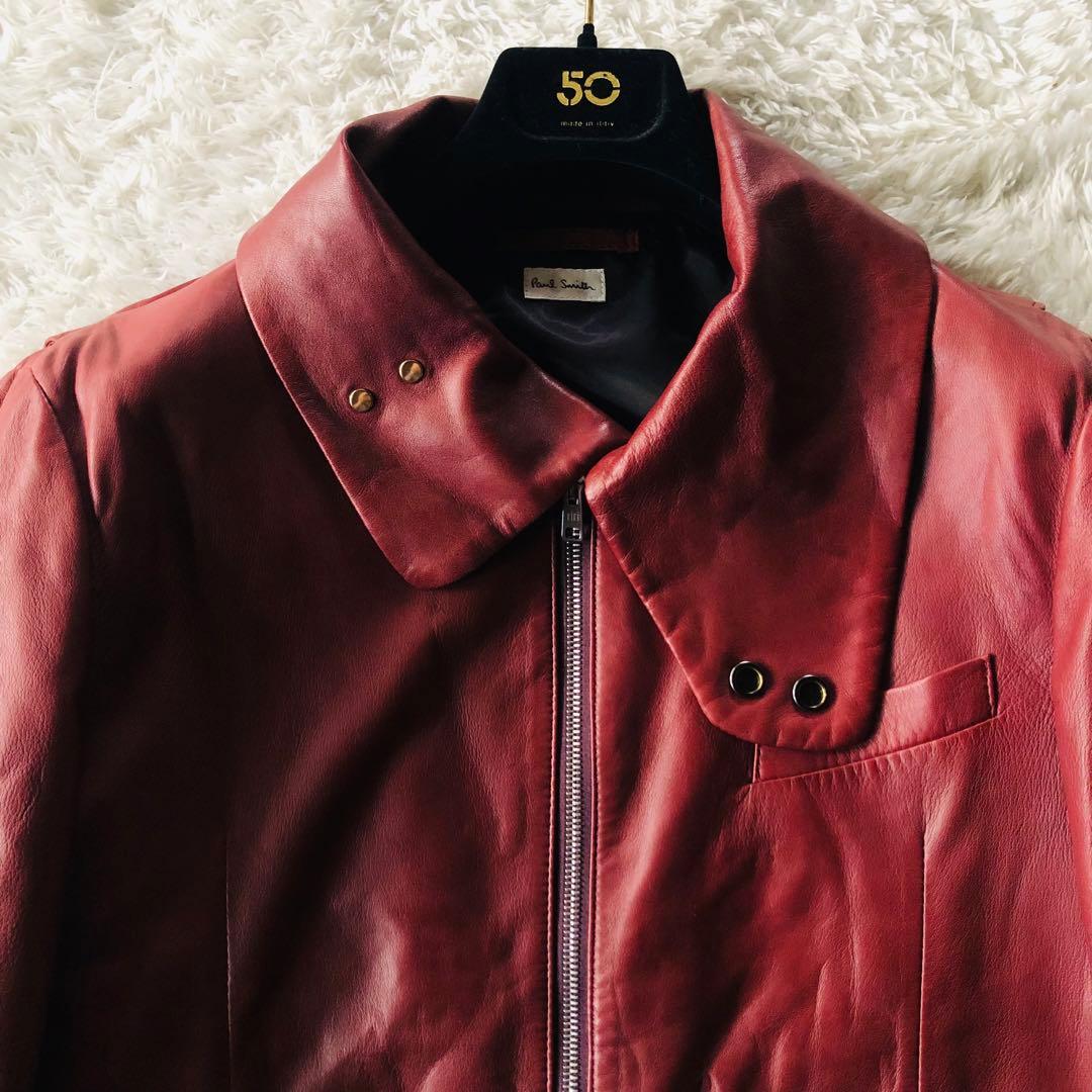 希少色✨美品 ポールスミス ラムレザージャケット 羊革 艶感 ワインレッド M