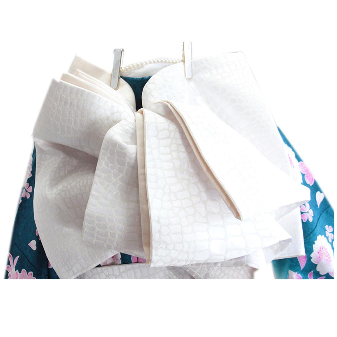 振袖単体/丈171cm/暗いターコイズブルー/トールサイズ生成り白系正絹TT19