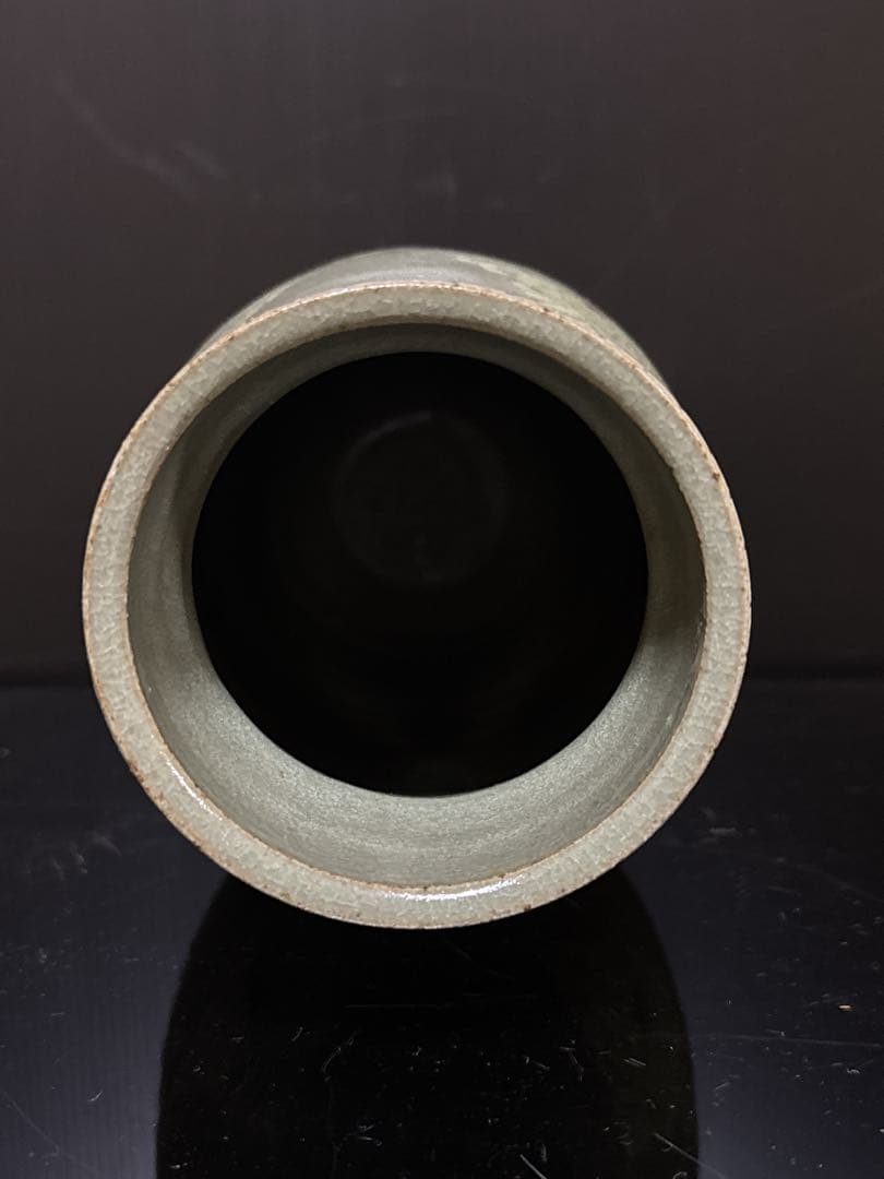 大型 雅山窯 中島正雄 造 高麗青磁 花入 花瓶 共箱付 約30cm