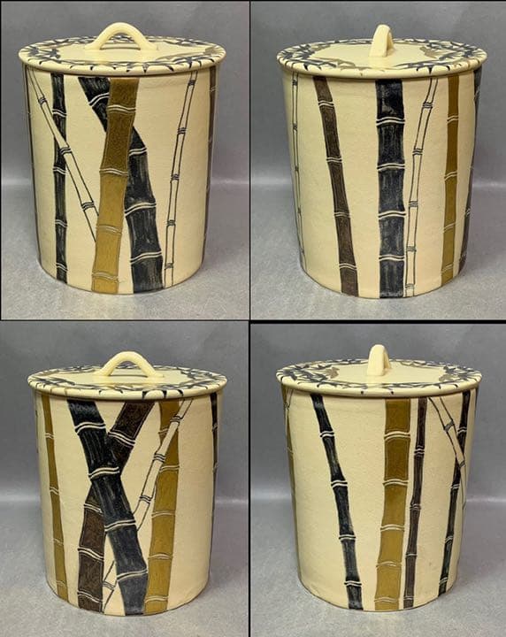 茶道具　竹の絵水指　矢口永寿