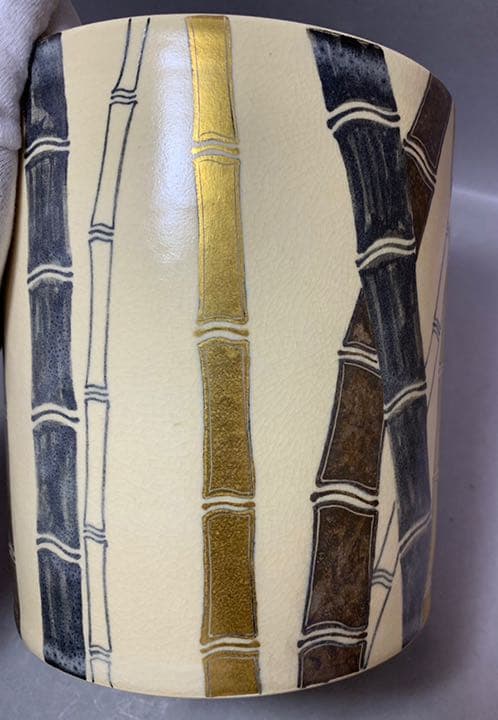 茶道具　竹の絵水指　矢口永寿