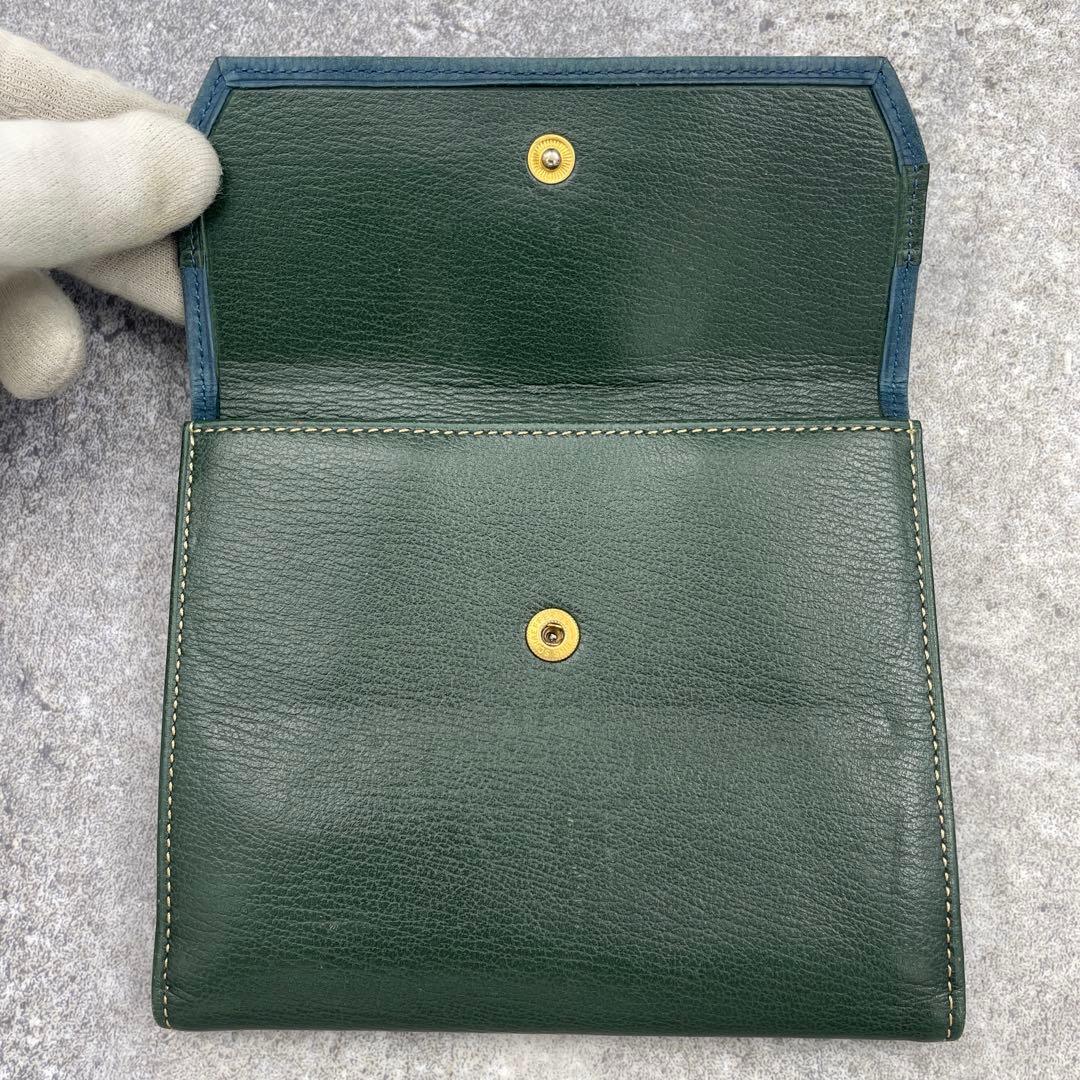 【極美品】LOEWE ロエベ 折り財布 レザー 緑 グリーン エンボスロゴ