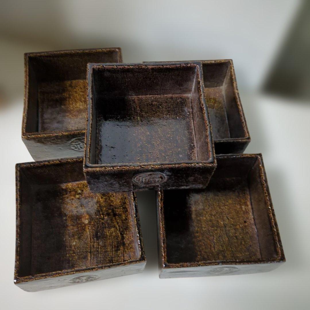 骨董　桝皿　角器　盛鉢　向付付　禄　器　在銘　陶器　5つ　木箱