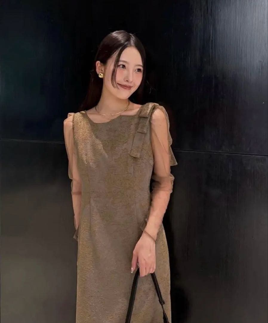 LE’RURE ショルダーリボン ジャガードドレス