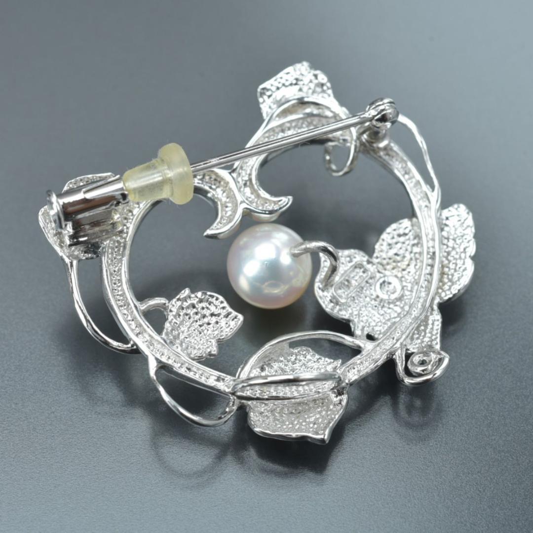 美品 TASAKI ブローチ パール幅7.1mm重さ6.9gSV リーフ ハート