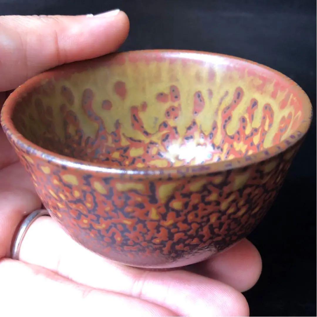 古美術品◼️蔵から出てきたかなり美しい赤いぐい呑、ぐい飲み、お猪口、中国骨董