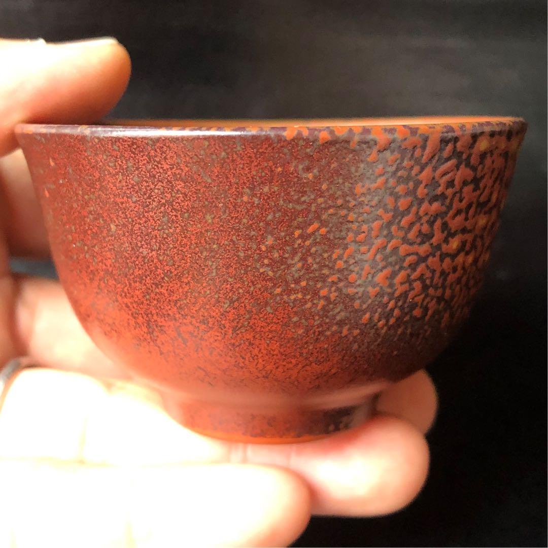 古美術品◼️蔵から出てきたかなり美しい赤いぐい呑、ぐい飲み、お猪口、中国骨董