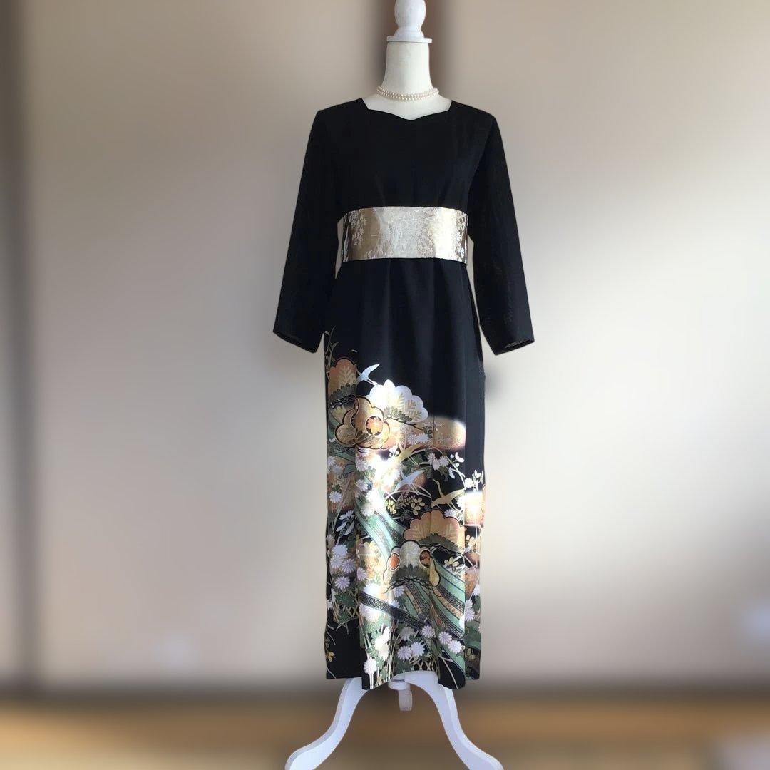 ［訳あり］　留袖ドレス、帯ベルト付き　金彩❣️ 着丈121