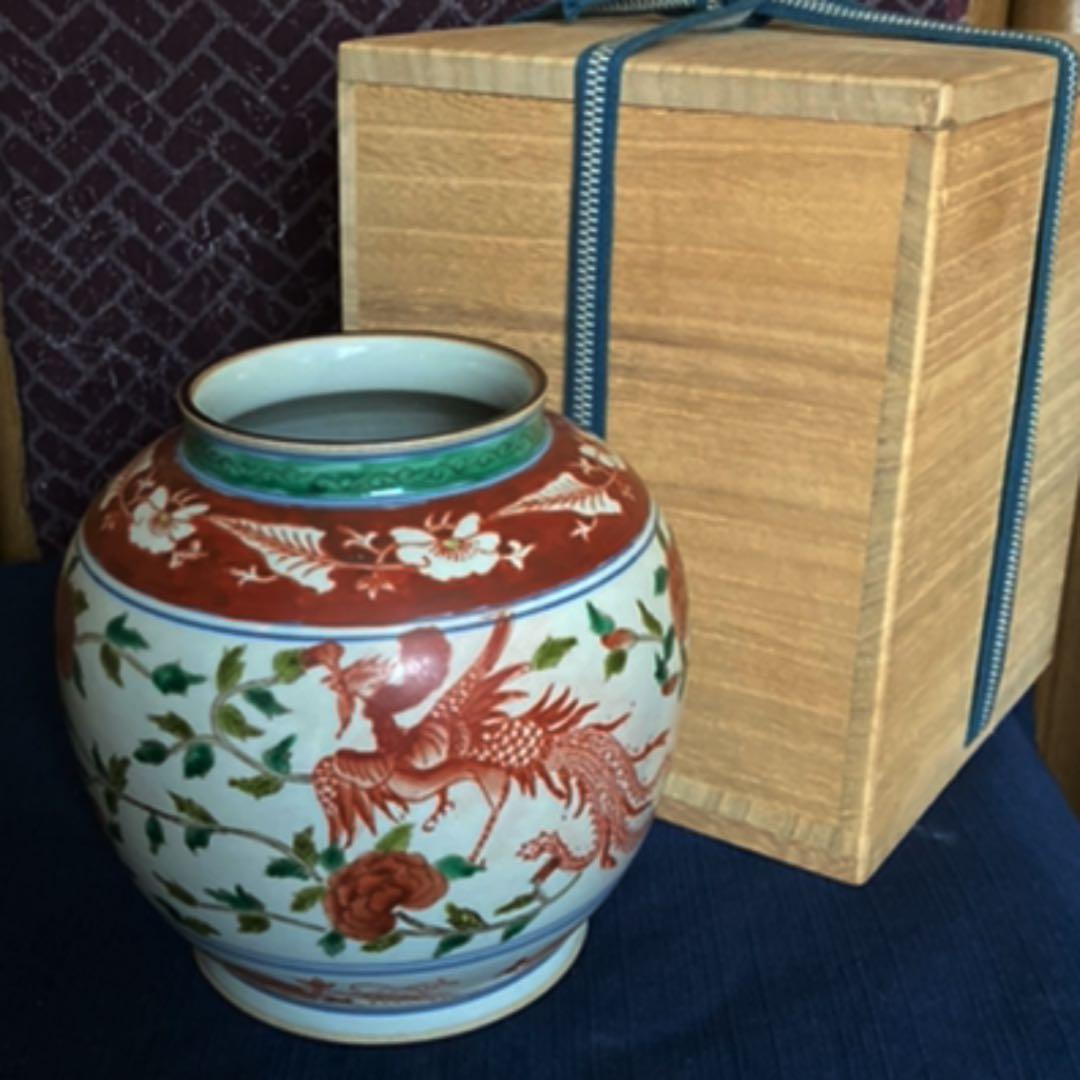 五彩花鳳凰文瓶　　天啓赤絵壷