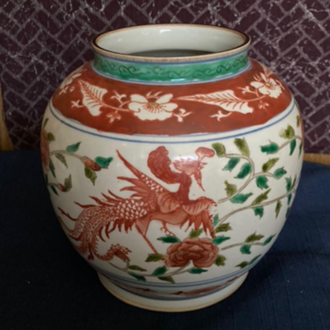 五彩花鳳凰文瓶　　天啓赤絵壷