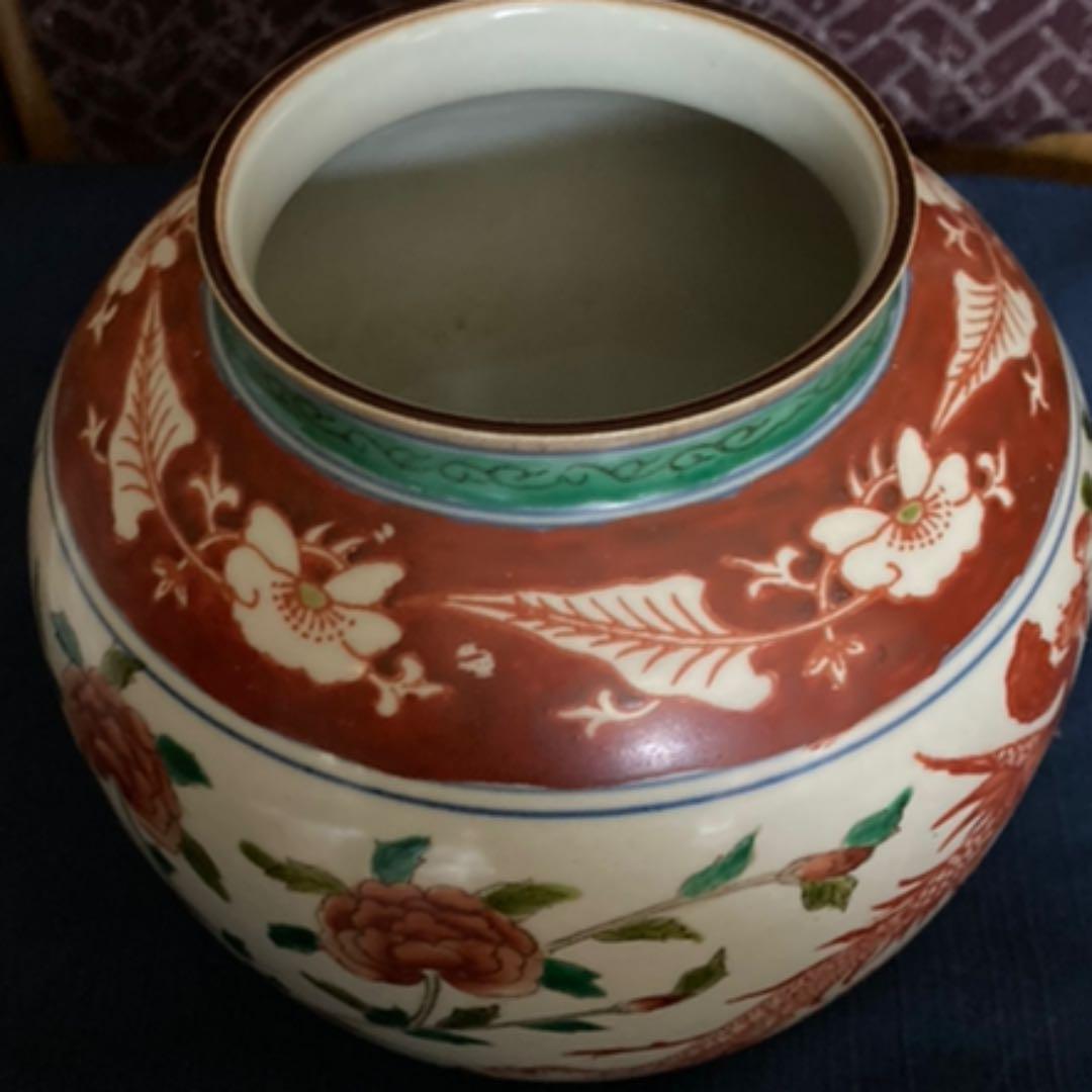 五彩花鳳凰文瓶　　天啓赤絵壷