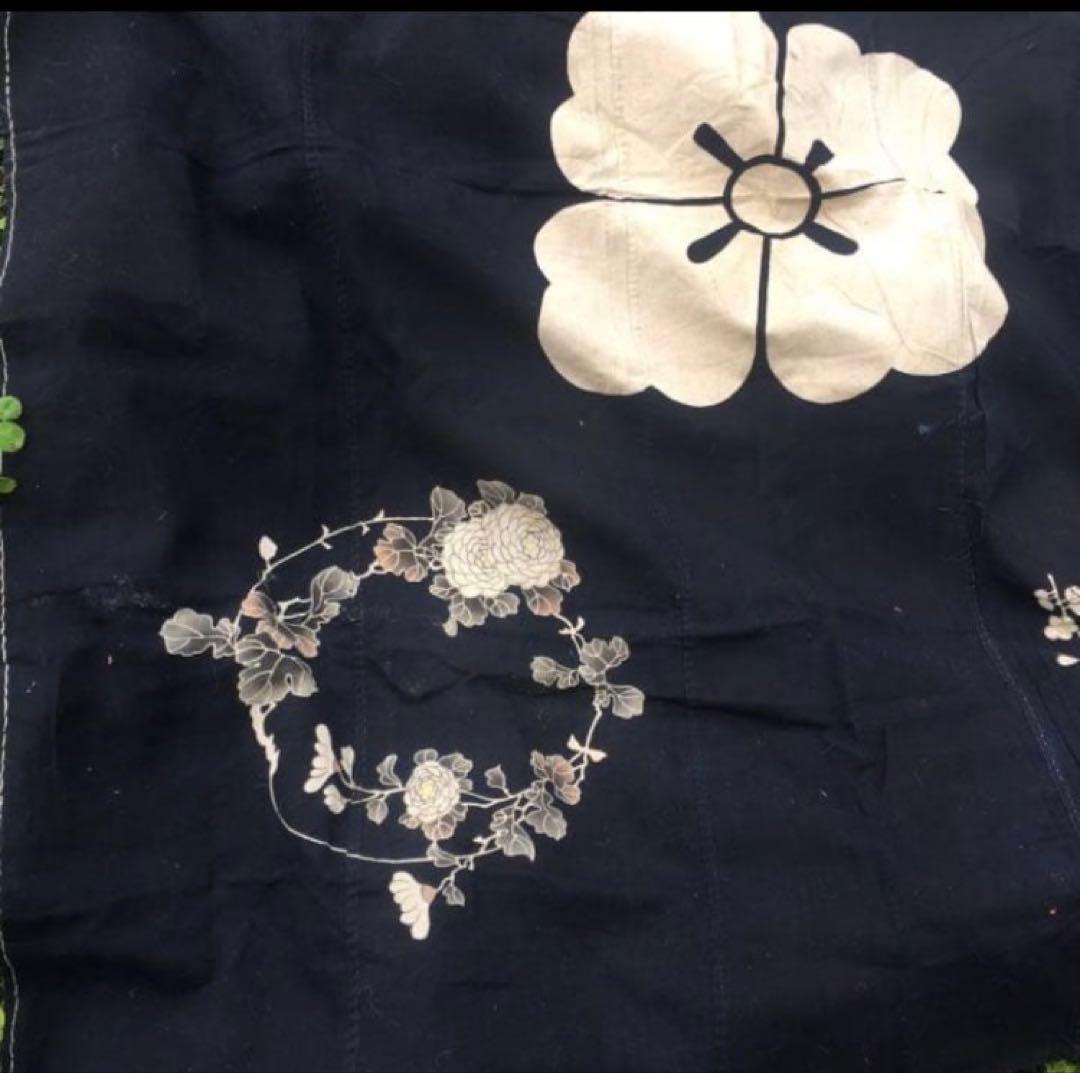 極希少　筒描き 藍染　時代物　古布183×158cm 五幅　大判　布団地