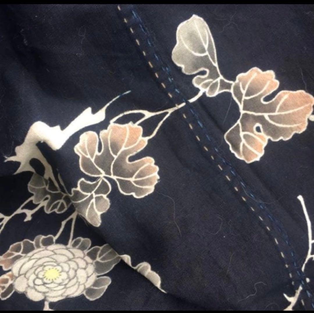 極希少　筒描き 藍染　時代物　古布183×158cm 五幅　大判　布団地