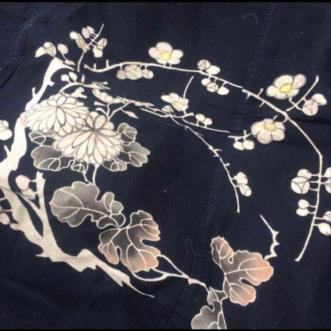 極希少　筒描き 藍染　時代物　古布183×158cm 五幅　大判　布団地