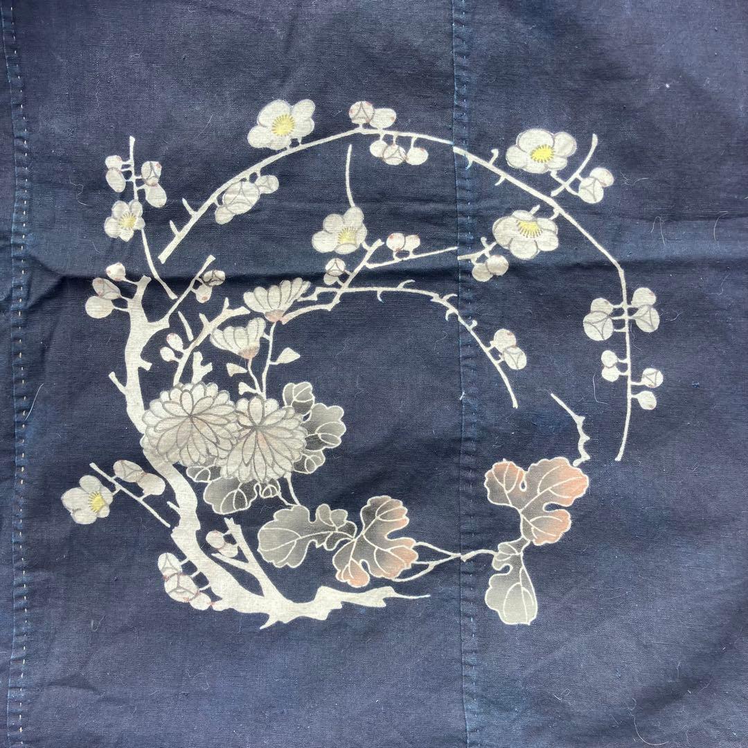 極希少　筒描き 藍染　時代物　古布183×158cm 五幅　大判　布団地