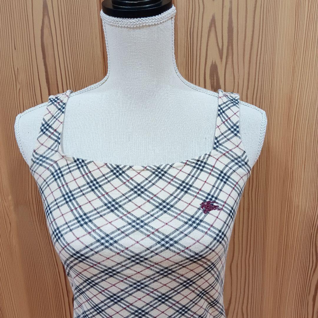 バーバリーブルーレーベル ノバチェック柄タンクトップ 背中リボン 38