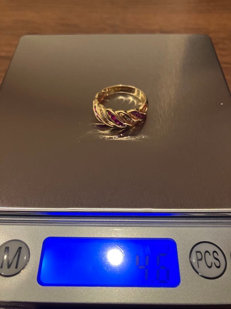 ゴールド K18 K9リング ダイヤ ルビー付き