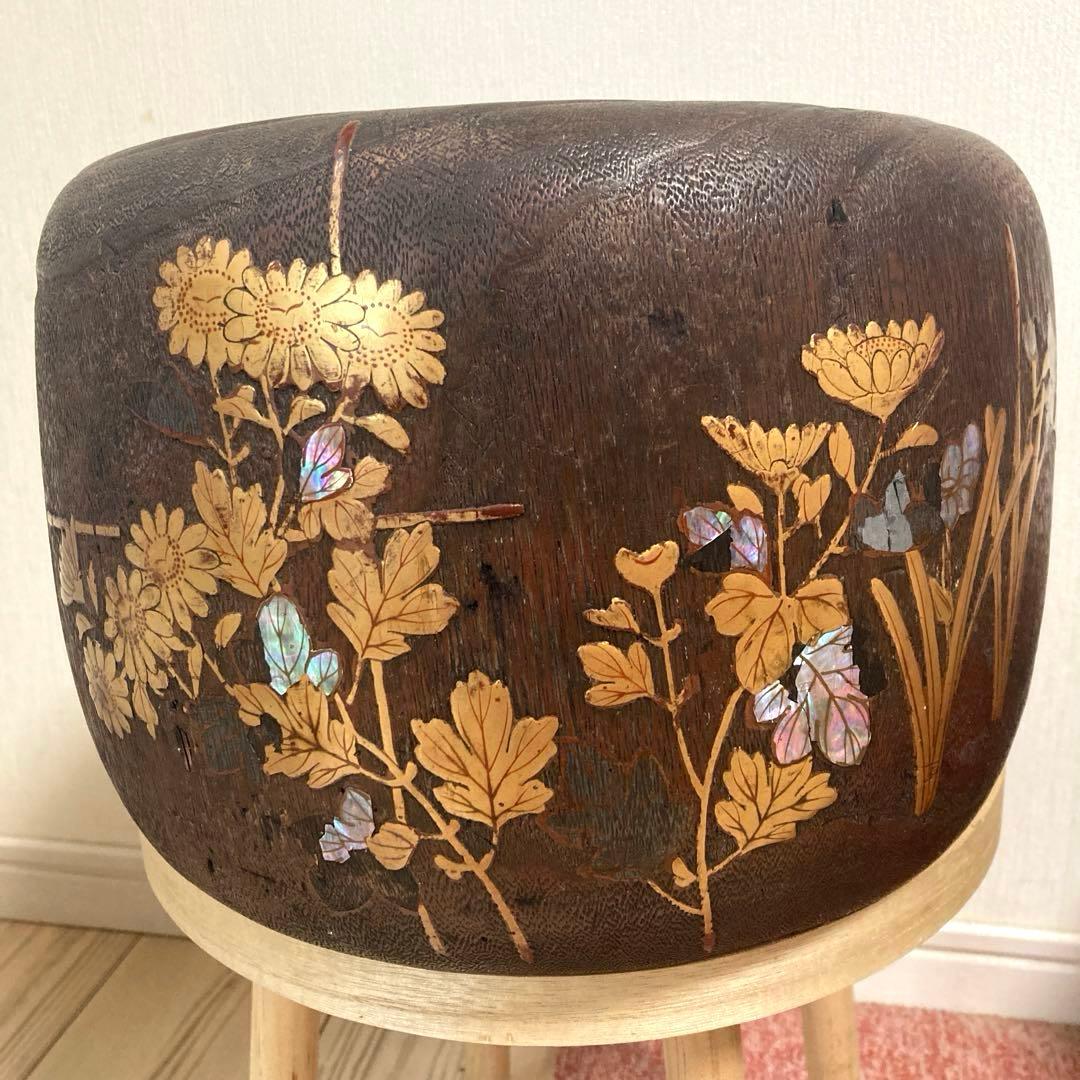 【稀品】桐火鉢　蒔絵　螺鈿細工　豪華な装飾　※桐なので軽量　レトロ　時代物