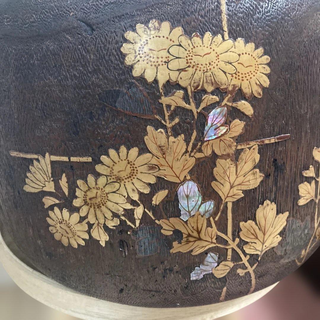 【稀品】桐火鉢　蒔絵　螺鈿細工　豪華な装飾　※桐なので軽量　レトロ　時代物