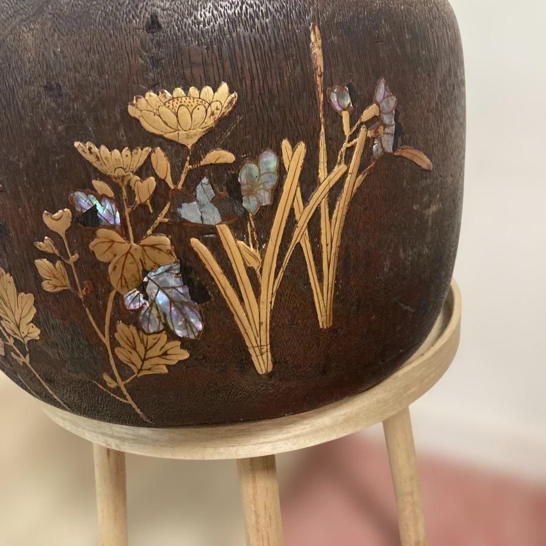 【稀品】桐火鉢　蒔絵　螺鈿細工　豪華な装飾　※桐なので軽量　レトロ　時代物