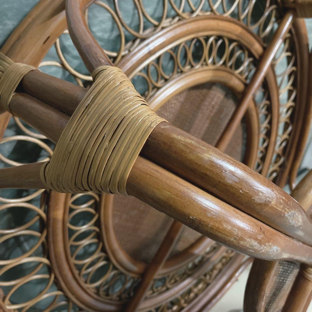 【高級ヴィンテージ】ラタンテーブル ラウンド 座卓 ちゃぶ台 籐家具 丸テーブル