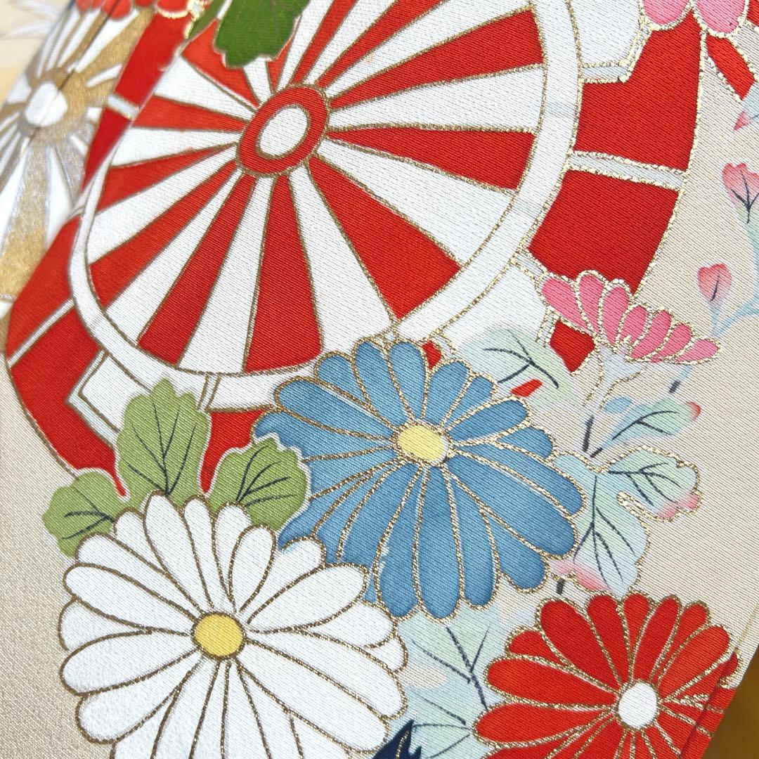 447 振袖フルセット 正絹 クリームイエロー 手描き 金彩 暈し染め レトロ