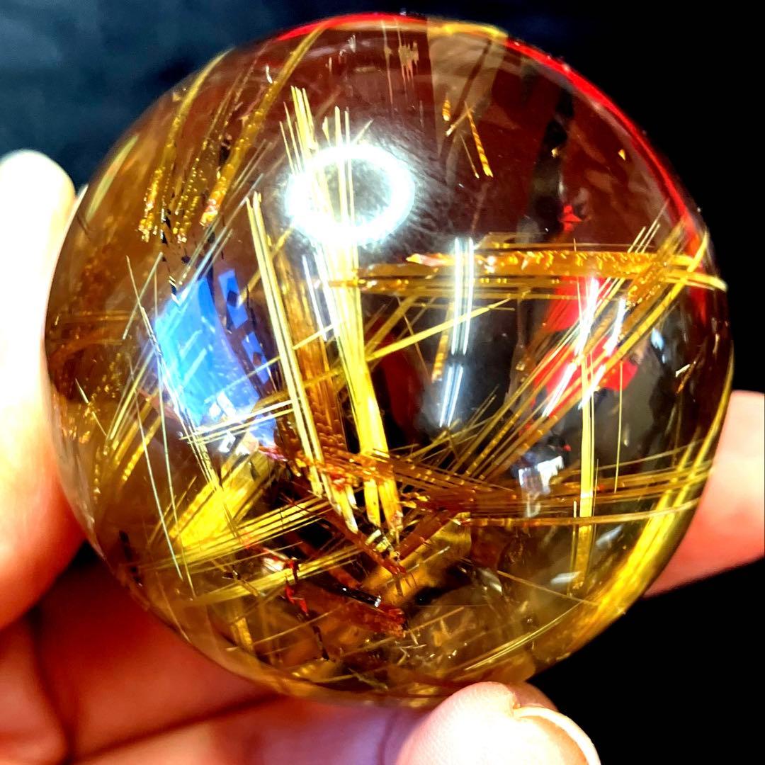 超絶綺麗✨47mm ゴールドタイチンルチルクォーツ　丸玉　スフィア　金針水晶