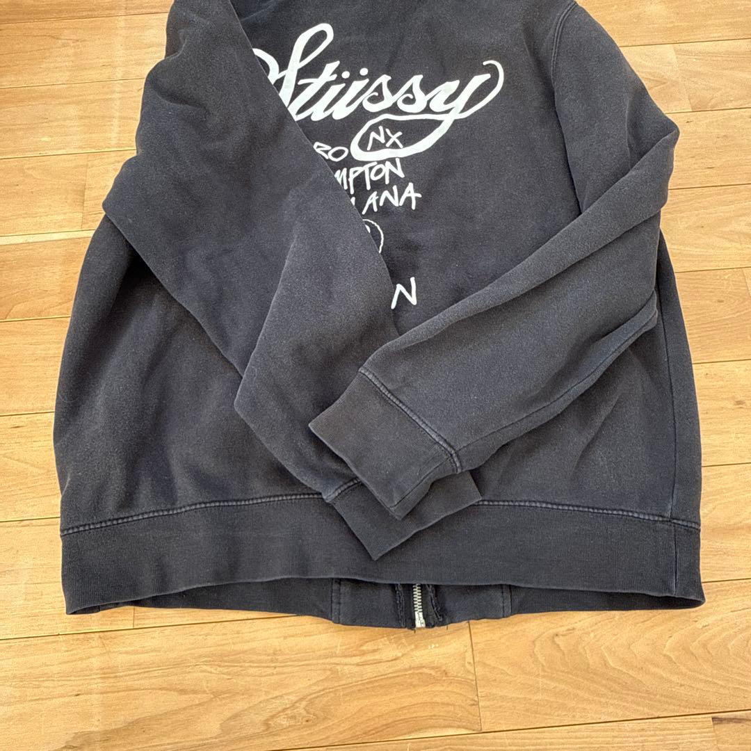 stussy ジップアップパーカー　ワールドツアー　ブラック　L フーディ　黒
