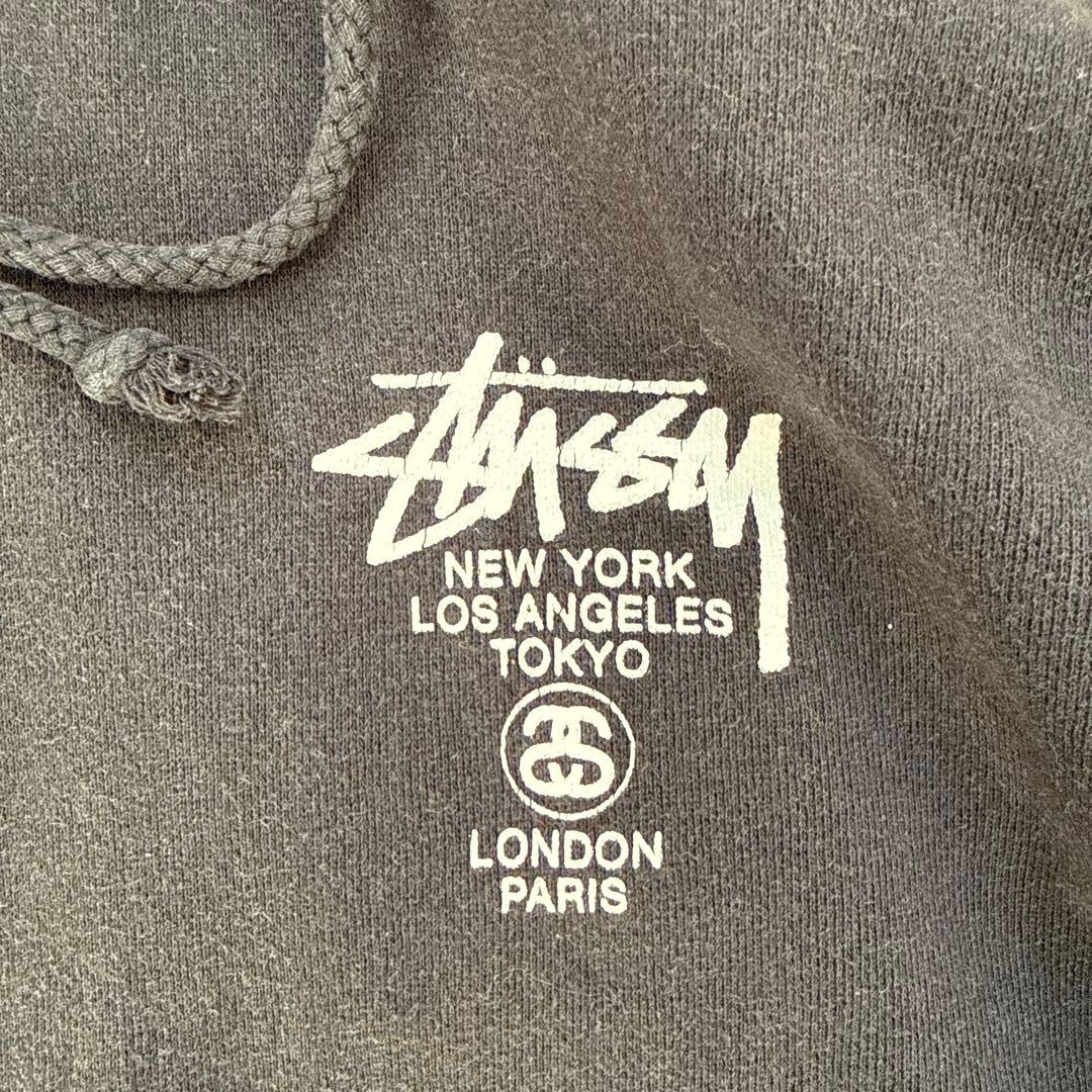 stussy ジップアップパーカー　ワールドツアー　ブラック　L フーディ　黒