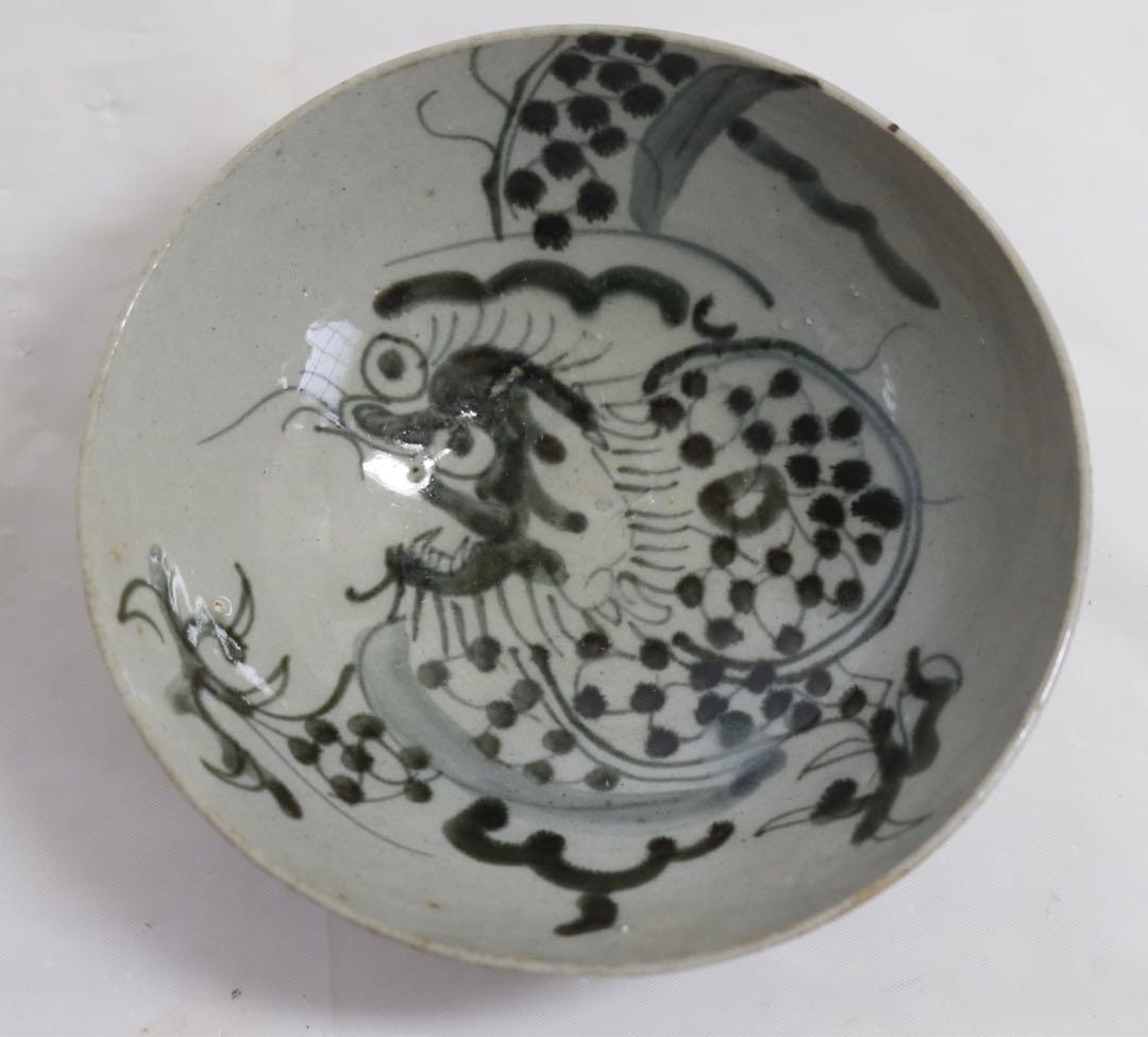 ニ　中国　清朝初期　染付龍紋碗　アンティーク　送料込み0321