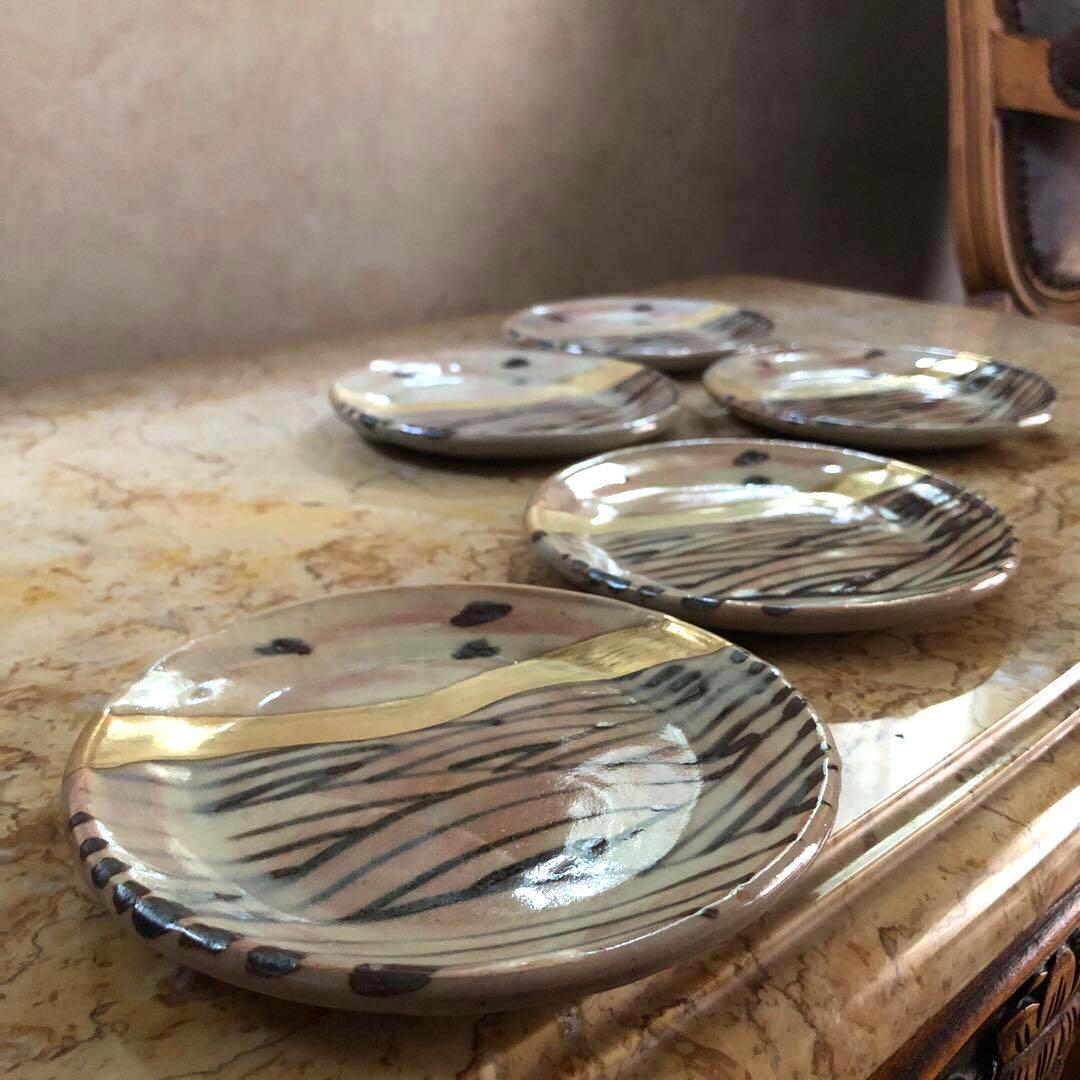 仙山窯 安藤日出武作 乾山風金彩銘々皿5客